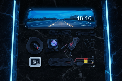 Lusterko dashcam flat lay